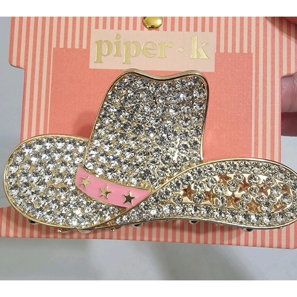 Piper K Hair Claw Clip Cowgirl Hat Bling Sparkle Cowboy Rodeo Rhinestone Western